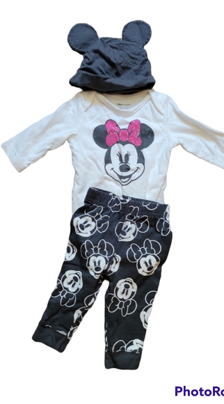 Disney Other - Mickey Mouse minnie grey white outfit with hat ears 3 months disney